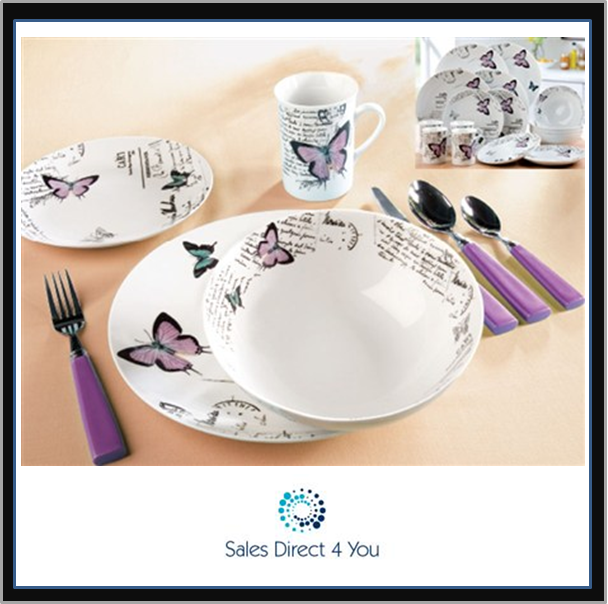 16 Piece Lilac Butterfly Dinner Set White Porcelain eBay