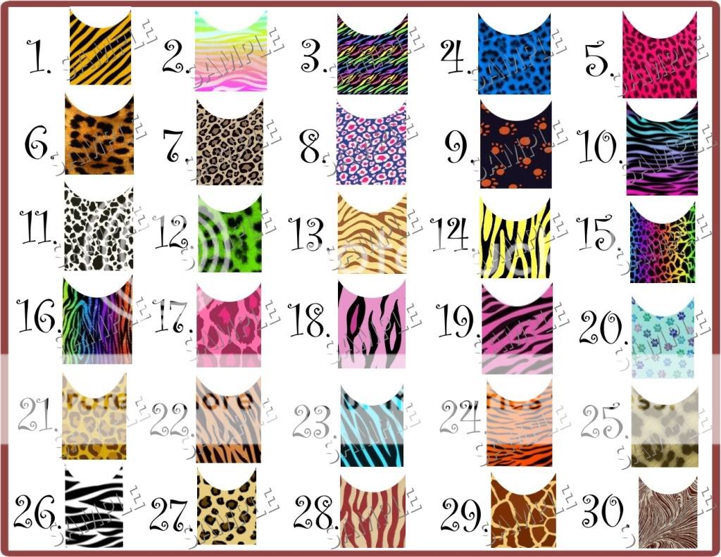 20 LONG FRENCH TIP NAIL DECALS ♥ANIMAL CUSTOM DESIGNS♥  