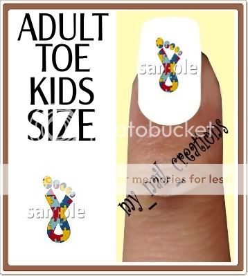 AUTISM FOOT•NAIL DECAL Adult,Kids Toe SIZE  