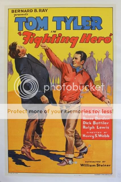 VINTAGE ORIG MOVIE POSTER, TOM TYLER IN FIGHTING HERO  